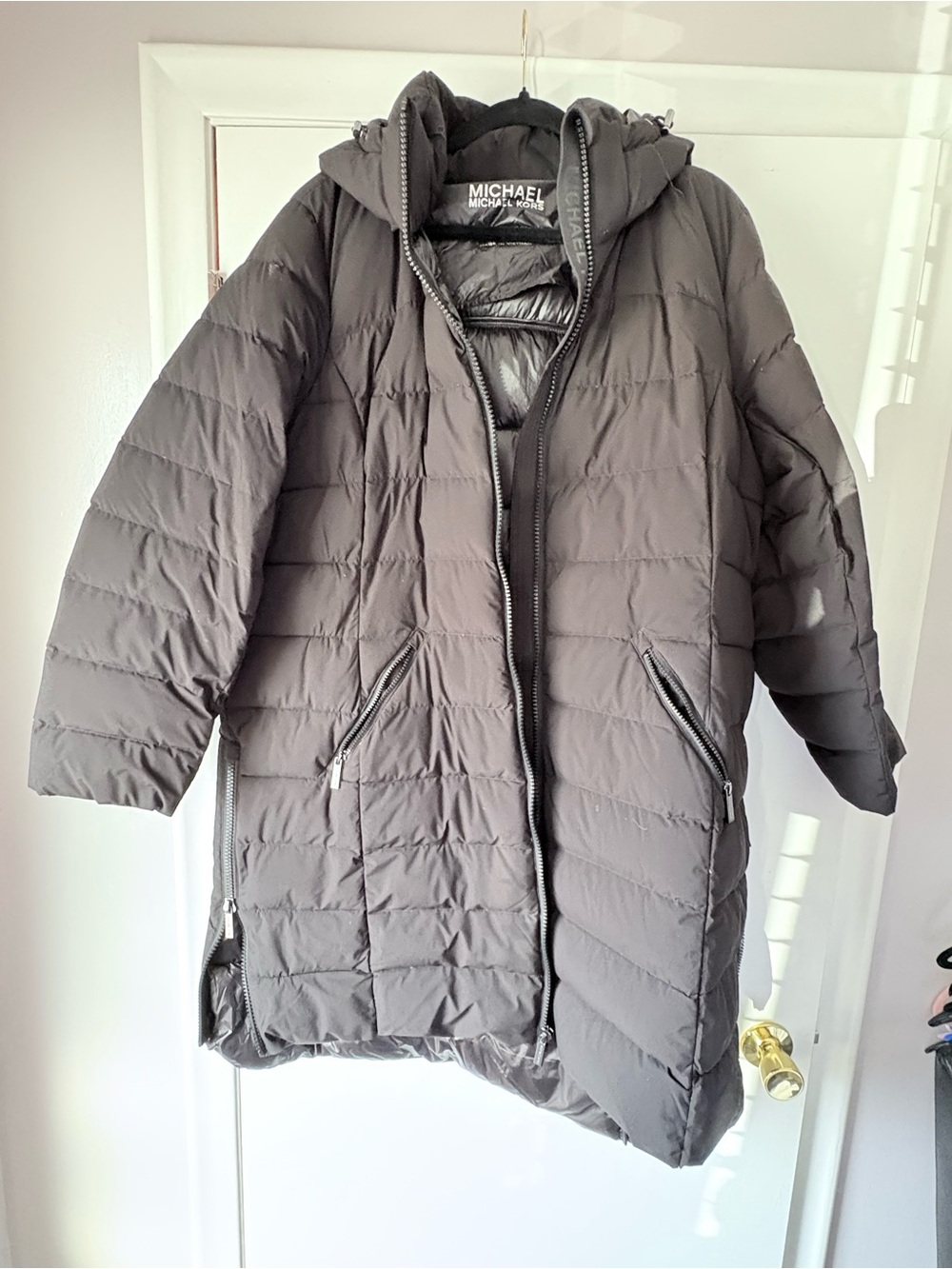 MICHAEL Michael Kors Women's Charcoal Quilted Hooded Puffer Coat